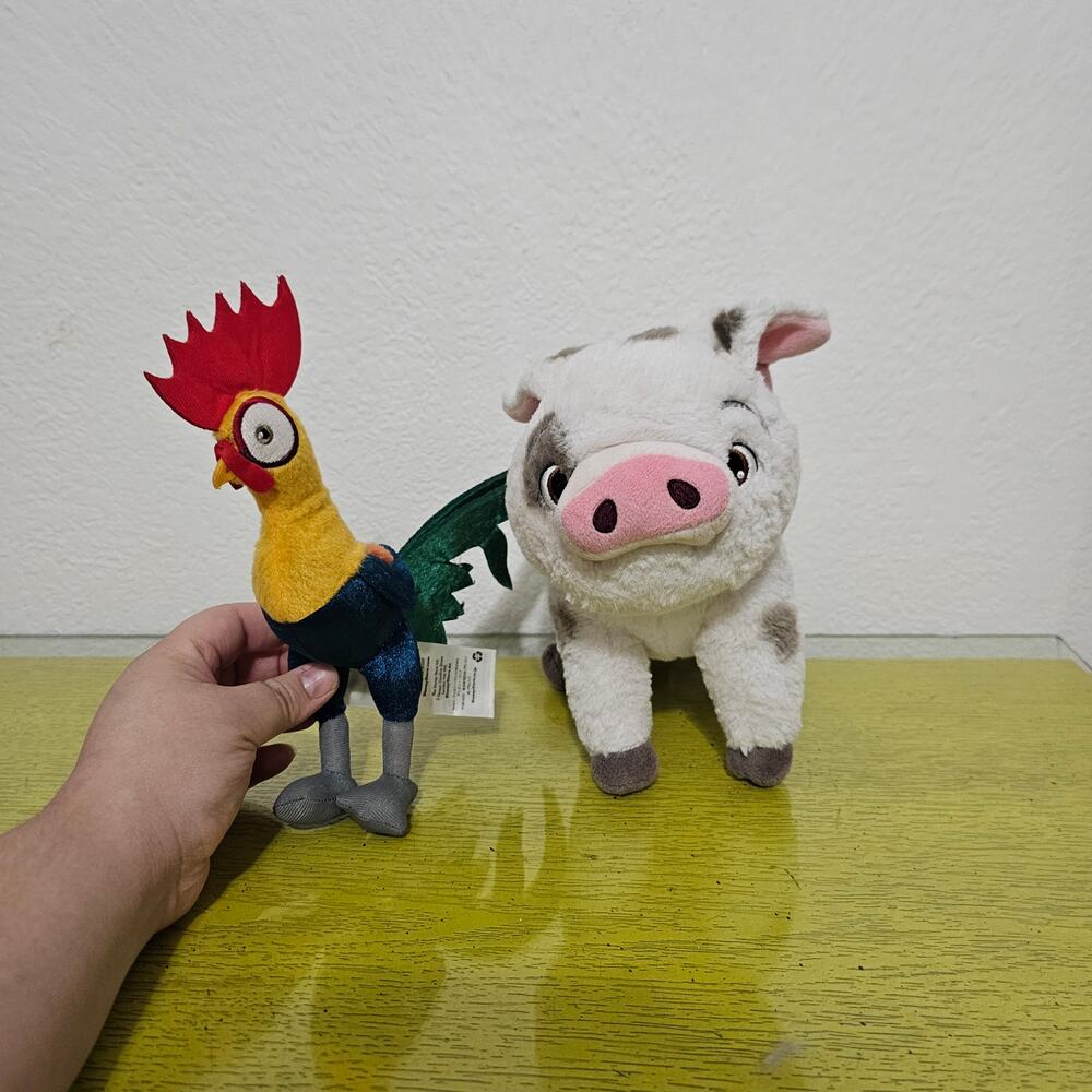 Set Lot of 2 Moana Plush Hei Hei Pua Stuffed Animal Disney Store Pig Chicken